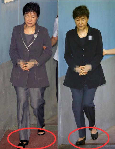 朴槿惠穿凉鞋受审 狱警搀扶下一瘸一拐走向法院
