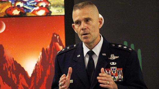 U.S. Air Force lieutenant general Steve Kwast speaks at the New Worlds 2017 conference in Austin, Texas.