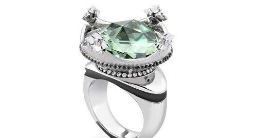 Theo Fennell ：18克拉白色K金镶绿紫晶钻石红宝石皇冠戒指，12,300镑
