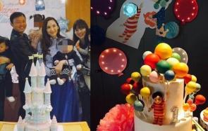 吴佩慈为爱子庆生 白色蛋糕被气球造型的七彩糖果包围
